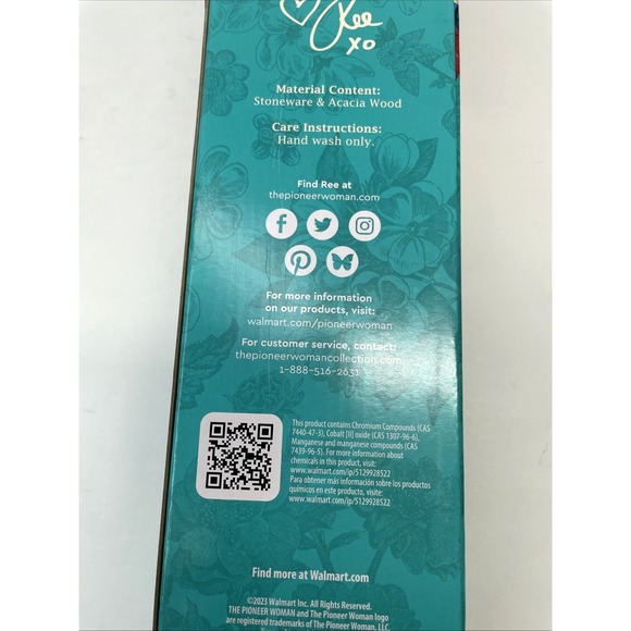 The Pioneer Woman Vintage Floral Ceramic Rolling Pin w/Acacia Wood Handles NWT - Picture 5 of 6